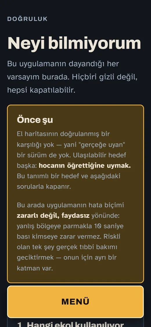 A screen listing what the app does not know